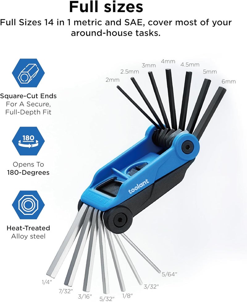 Kraftek toolant 14PCS Folding Allen Wrenches Sets(Metric and SAE), Metric Allen Key Set 2mm- 6mm, SAE Hex Key Set 5/64”- 1/4", Folding Hex Keys for Home Repair and Bikes(EDC),gift for men - Image 2